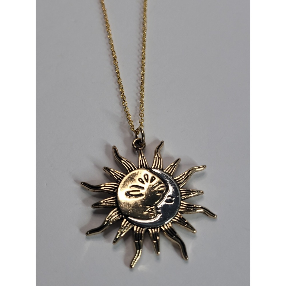 Gold Silver Tone Sun Moon Pendant Necklace Celestial Two Tone Boho Jewelry - Picture 5 of 10